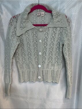 Light Gray Openwork Button-Front Cardigan Sweater